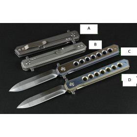 D2 Blade Big Eyes Tactical Camping Titanium Handle Self-defense Hunting Folding Blade Pocket Knife with Axis Lock UD405249